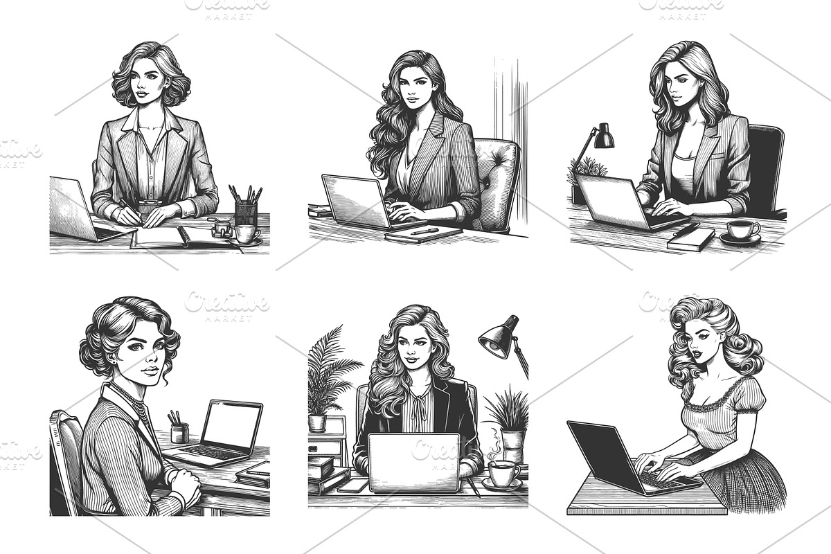 business women working on laptops, a Person Illustration by AlexArt