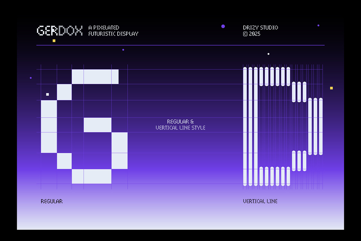 Gerdox – Pixelated Futuristic, a Sans Serif Font by Drizy (Photo 3 of 10)