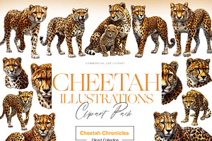 Cheetah Clipart, Wild Cat, Cheetah, an Animal Illustration by BrushstrokeArtGB