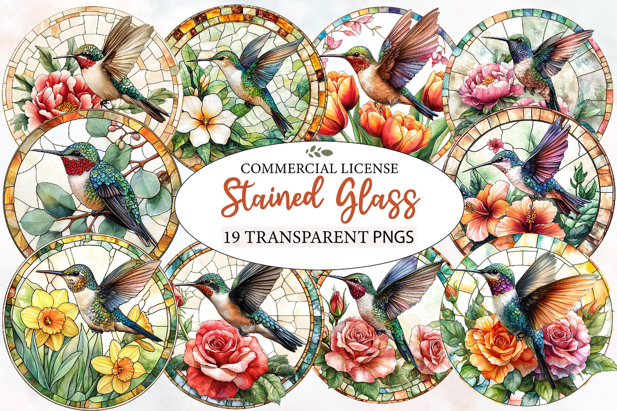 Hummingbird Round Stained Glass Png, an Illustration by Designworld (Photo 1 of 5)