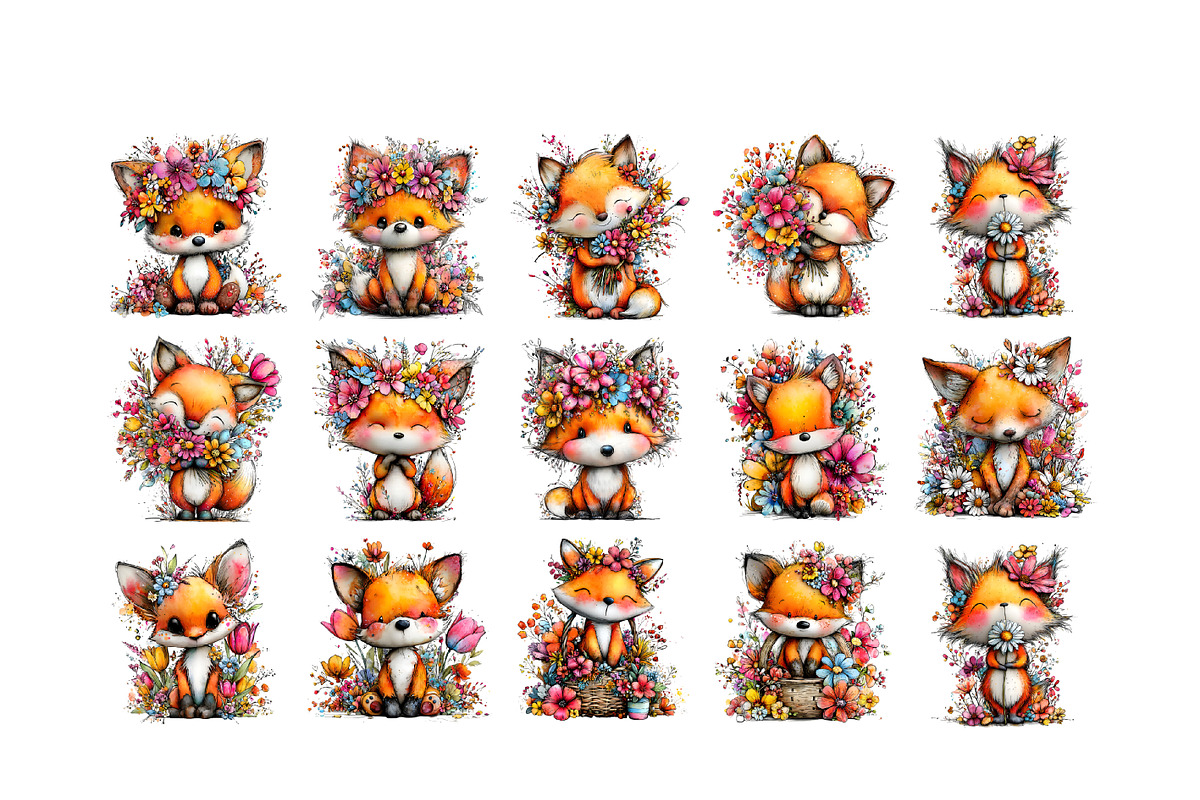 Whimsical Spring Fox Clipart, an Illustration by GatewayDesign (Photo 3 of 6)