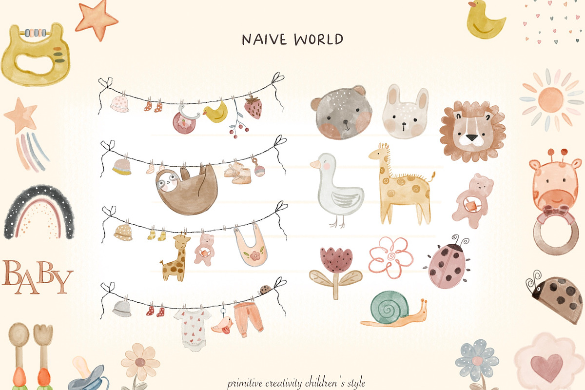 Naive word, Newborn children PNG., a Decorative Illustration by Hello My Print (Photo 6 of 9)