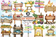 Summer Day Wooden Sign Clipart, an Illustration by Canvas Craft (Thumbnail 1 of 4)