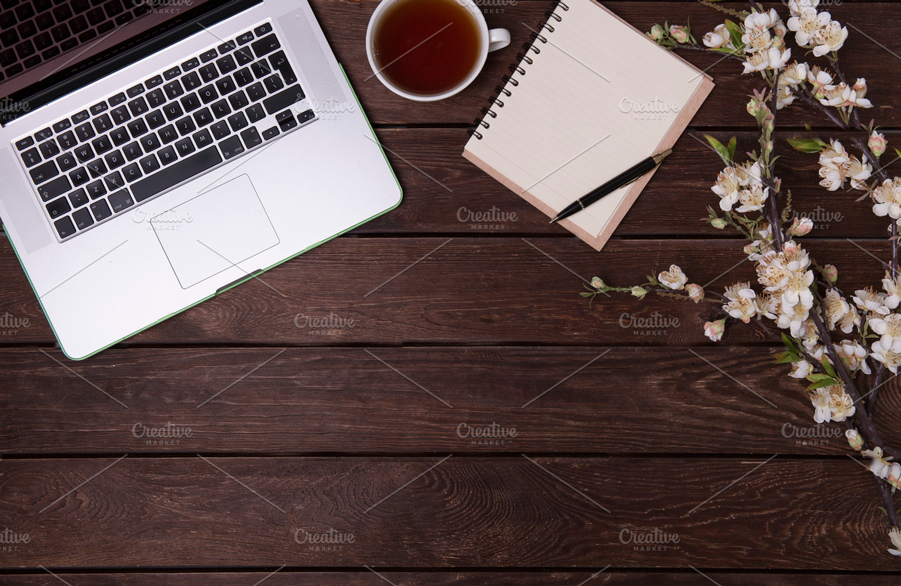 Spring desk stock photo containing top view and lay flat, an Abstract Photo by Izdebska