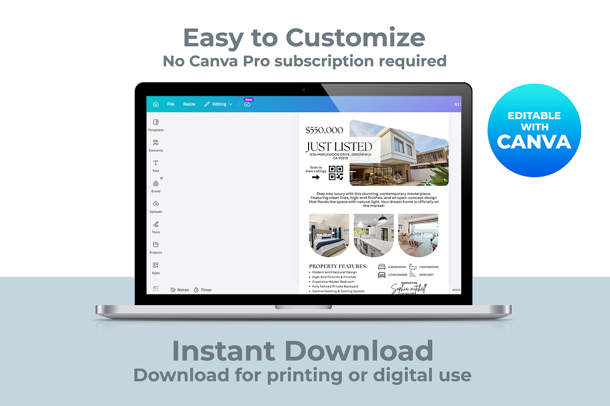 Just Listed Flyer Canva Template, a Flyer Template by M9 Design (Photo 4 of 5)