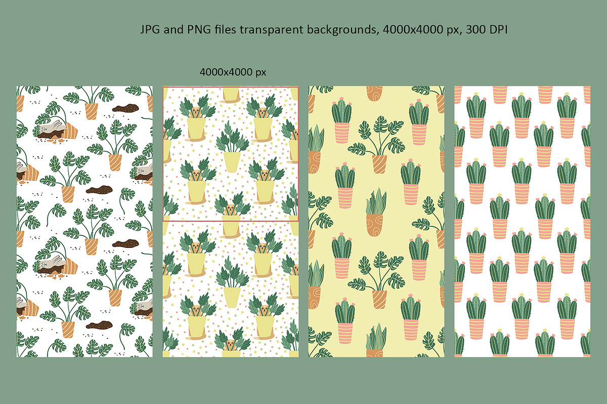 Cats and Plants Clipart and Patterns, an Animal Illustration by Anna Druzhkova (Photo 11 of 23)