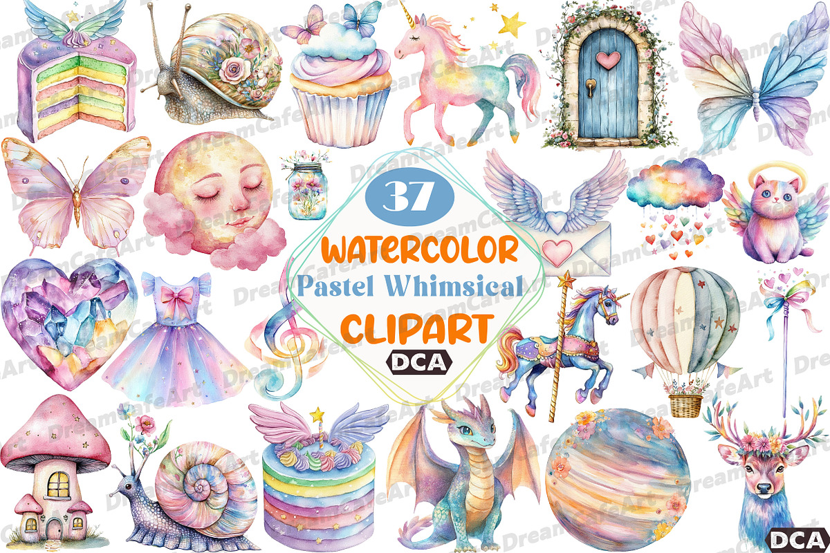 Pastel Whimsical Clipart, an Illustration by DreamCafeArt (Photo 1 of 7)