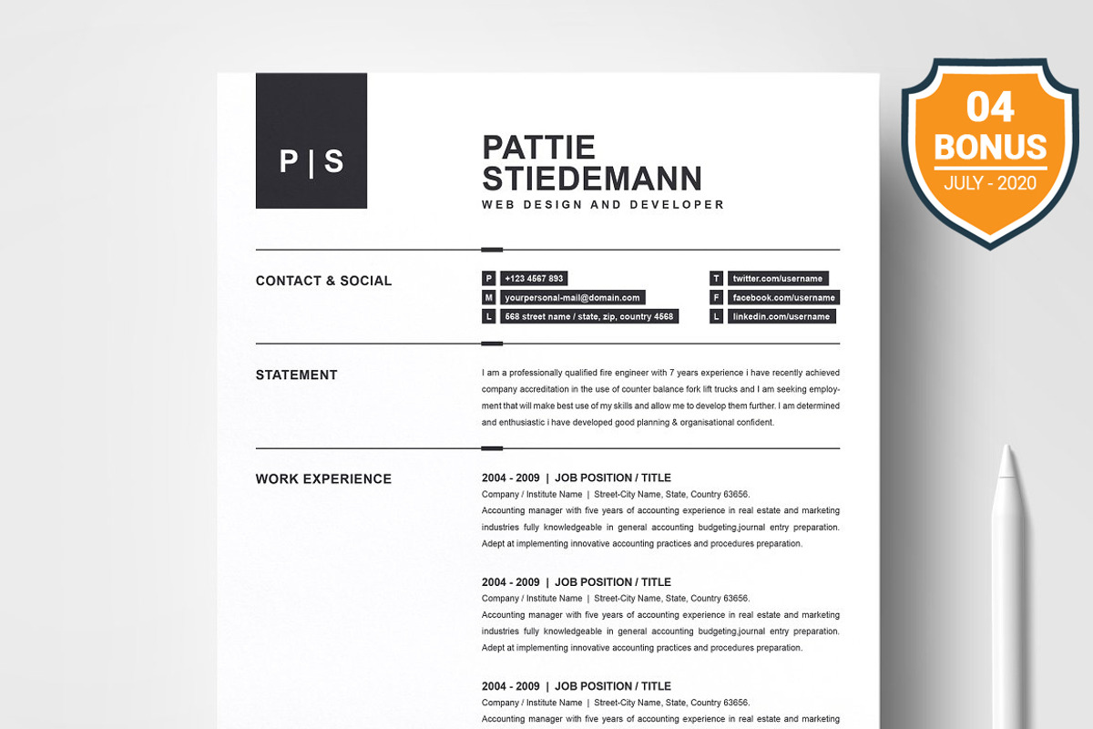 Resume/CV Bundle | 200+ for $29, a Resume Template by ResumeInventor (Photo 125 of 207)