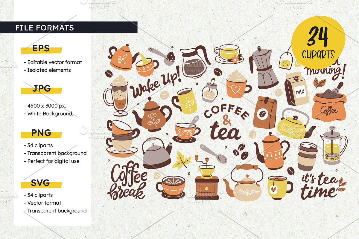 Coffee and tea isolated cliparts, an Object Illustration by insemar (Photo 3 of 4)