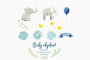 watercolor baby elephant clipart, an Animal Illustration by Autumn Breeze (Thumbnail 3 of 3)