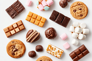 Assorted chocolates and cookies flat lay, a Food & Drink Photo by AlyaAnd