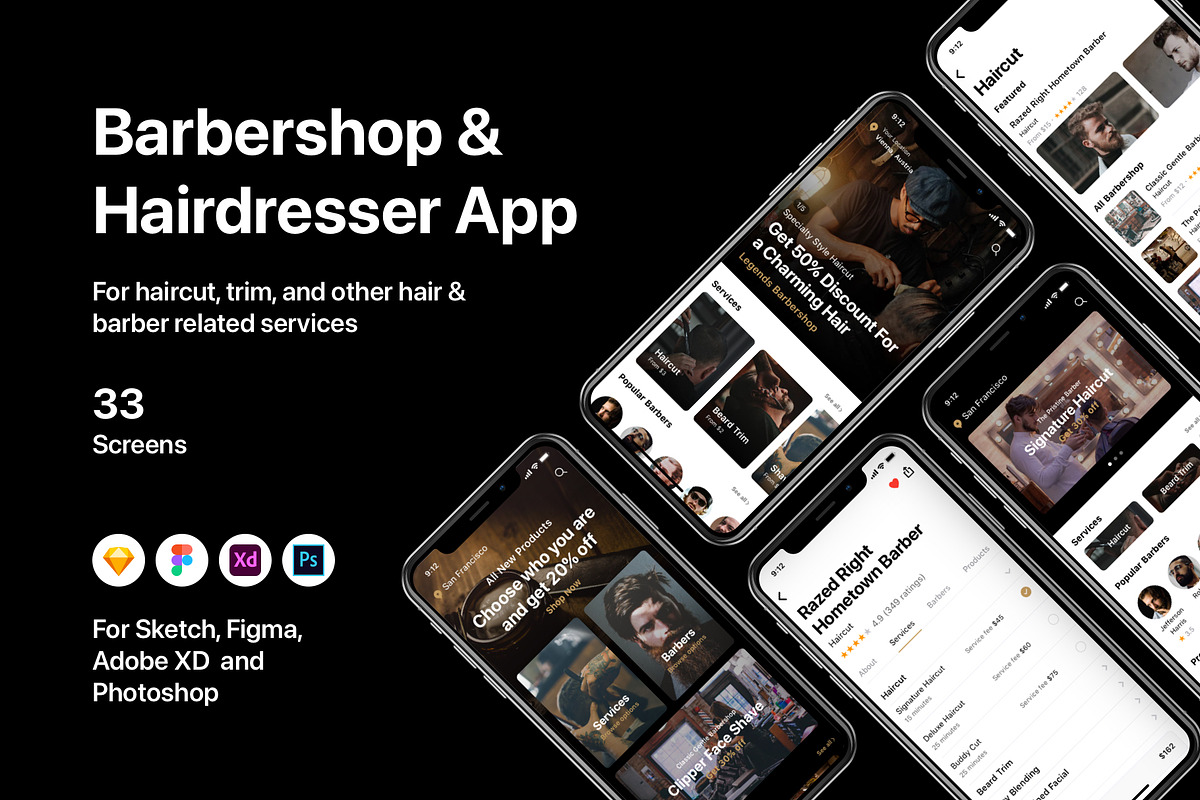 Barbershop & Hairdresser App, an UI Kit Template by flr.24 (Photo 1 of 2)