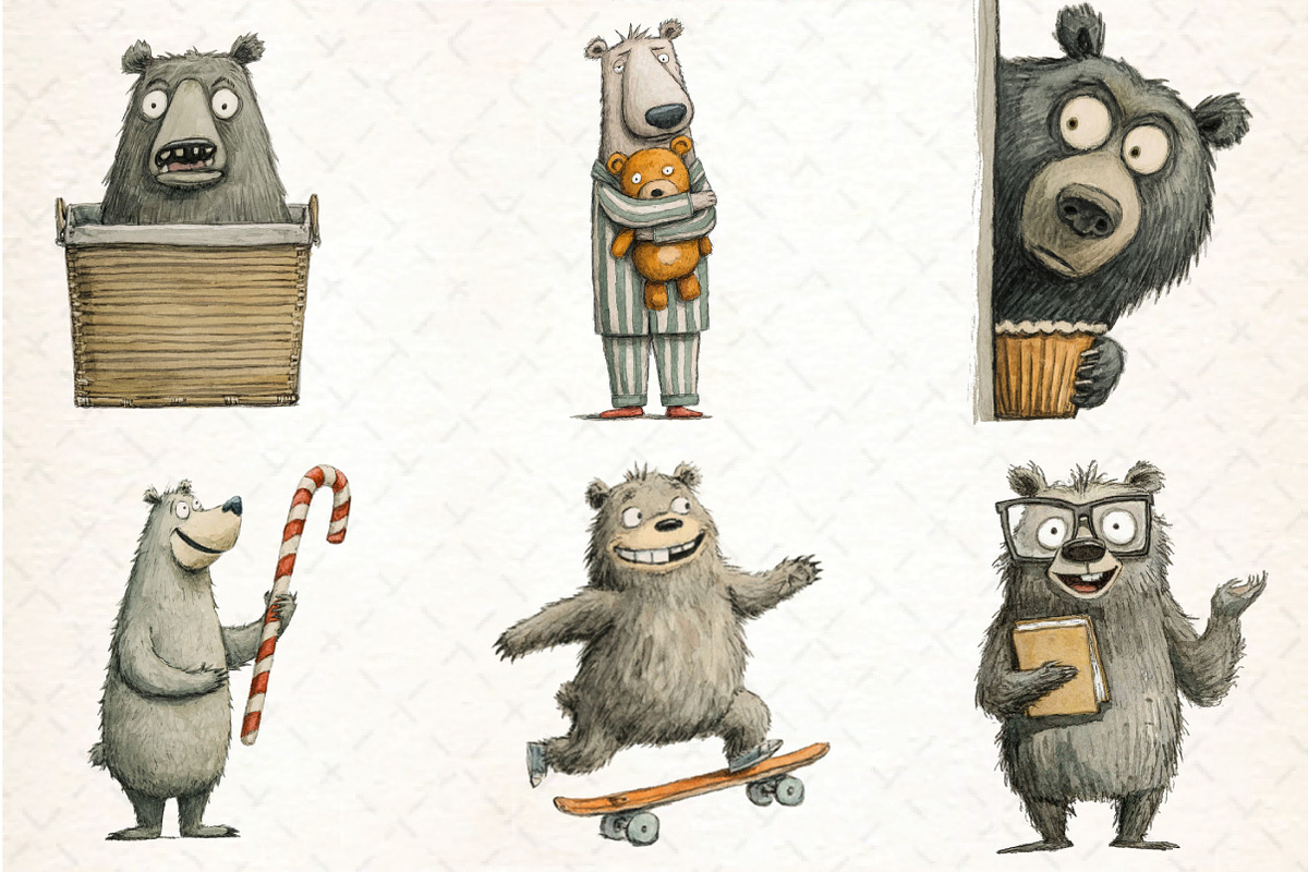 Quirky Funny Bear Clipart, an Illustration by DreamCafeArt (Photo 3 of 7)