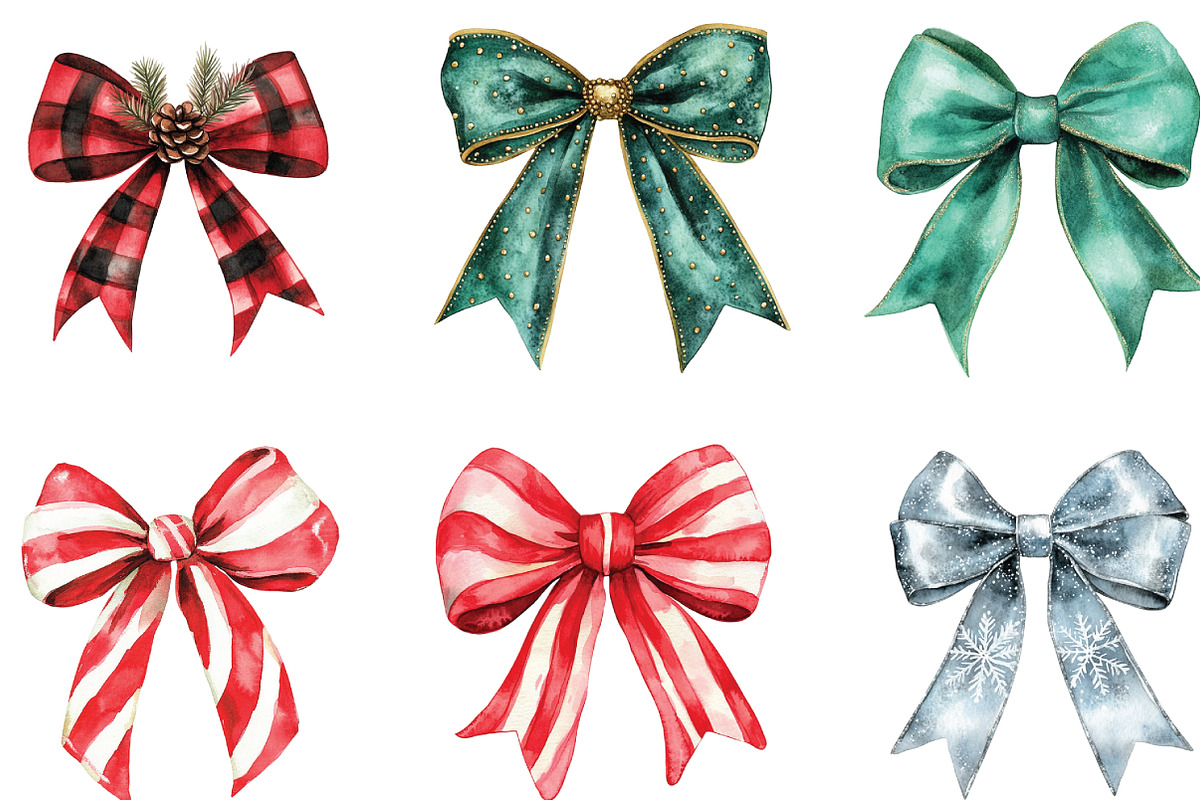 Watercolor Christmas Bow Clipart, an Illustration by CraftArtStudio (Photo 2 of 5)