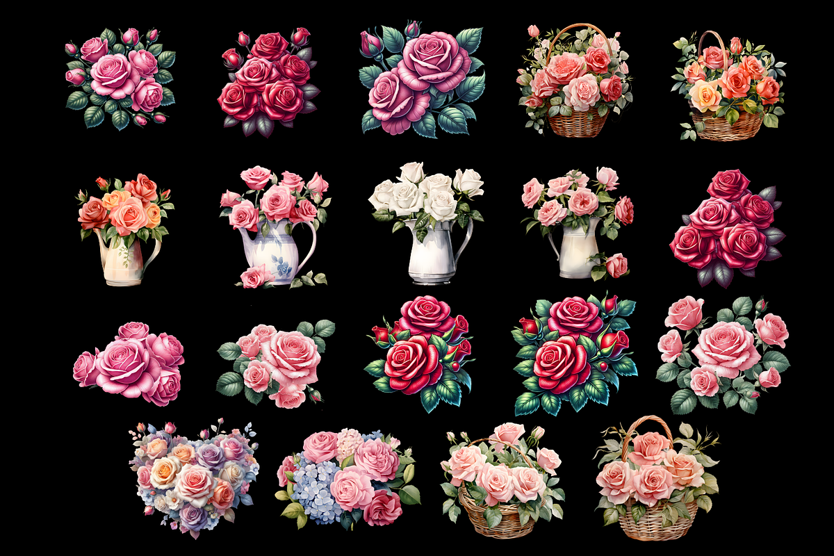 Watercolor Rose Clipart | Pink & Red, a Decorative Illustration by ElenazlataArt (Photo 4 of 6)