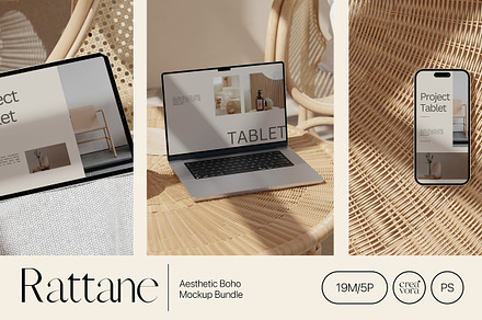 Rattane - Aesthetic Mockup Bundle, a Device Mockup by Creavora
