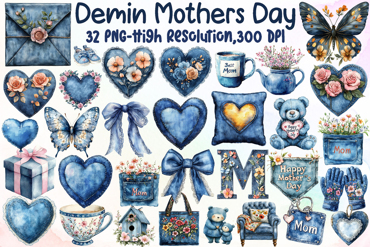 Demin Mothers Day Clipart, an Illustration by Sublimation Artist (Photo 1 of 6)