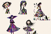 QUIRKY PATCHWORK GIRLS CLIPART, a Person Illustration by Daring Digies (Thumbnail 2 of 6)
