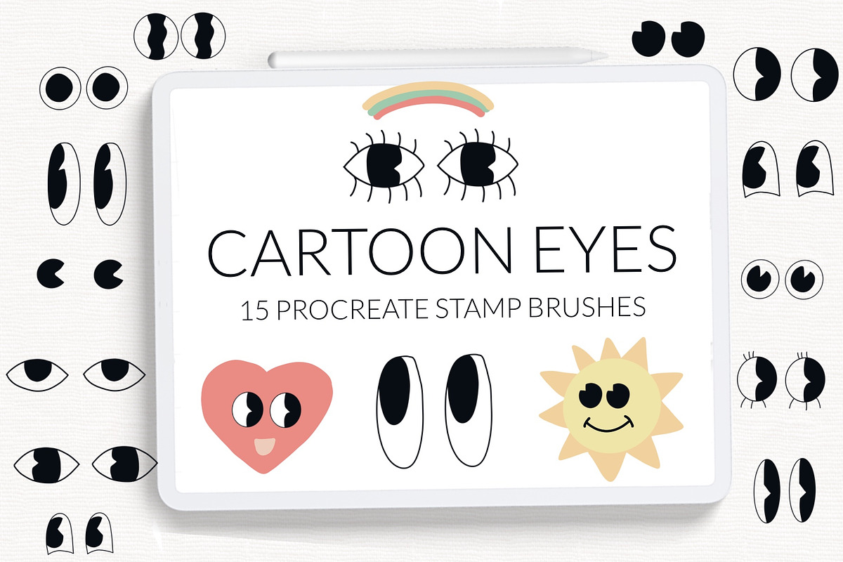 Cartoon eyes Procreate stamp brushes, a Brush Add-On by Let's Art (Photo 1 of 2)