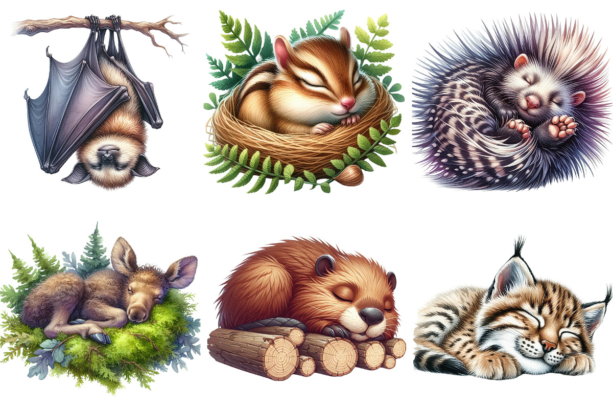 Sleeping Forest Animals Watercolor, an Illustration by Watercolor design (Photo 4 of 4)