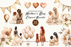 Mother's Day Watercolor Clipart, a Seasonal Illustration by OKArtHub