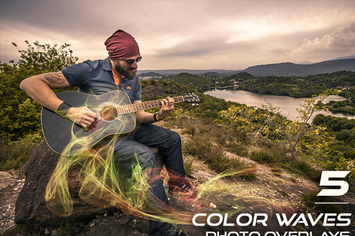 5 Color Waves Photo Overlays, a Brushes & More by Eldamar Studio