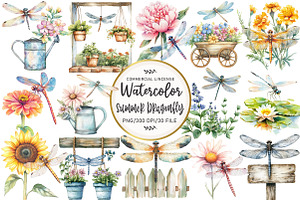 Summer Dragonfly Garden Clipart, an Illustration by OK Design