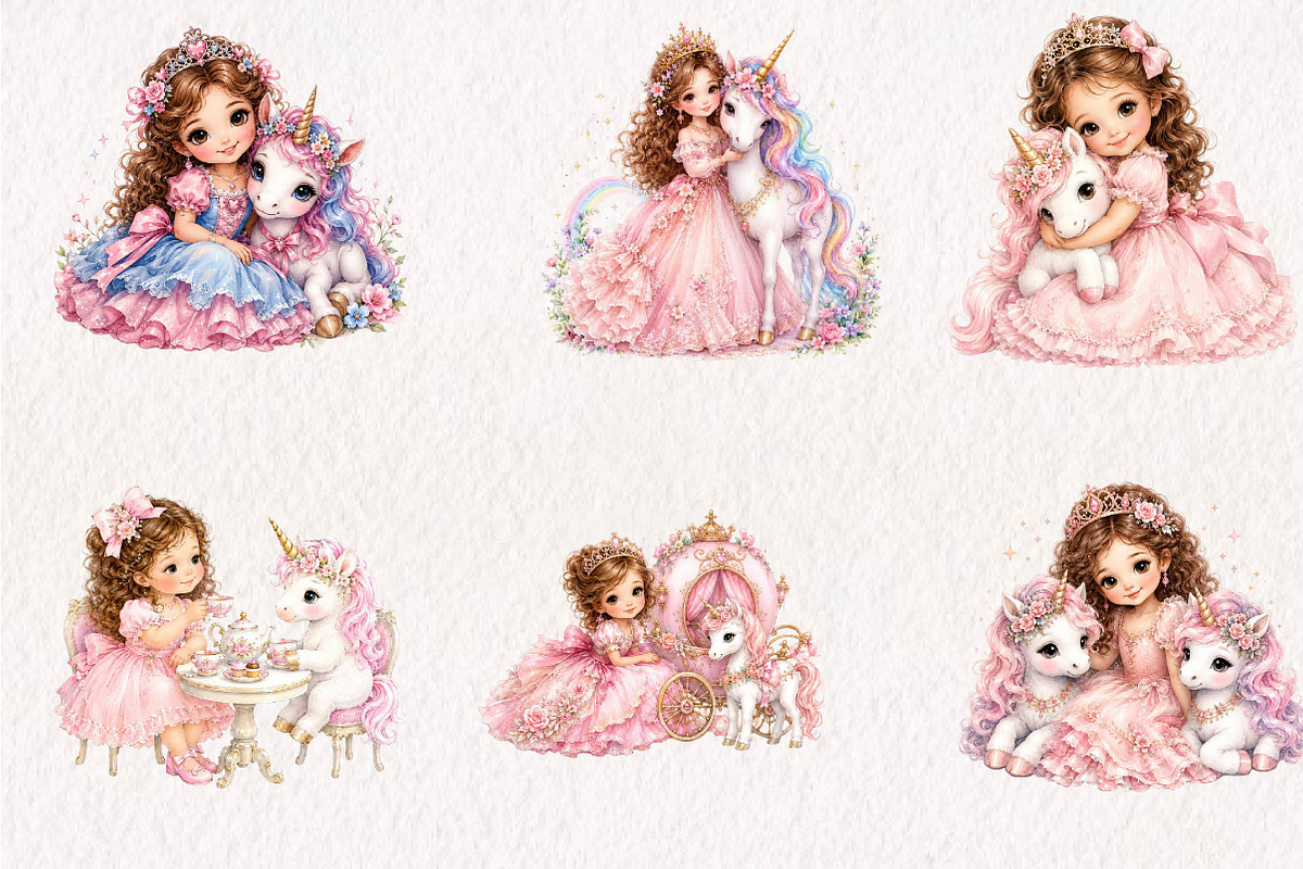 Princess and Unicorn Watercolor, a Seasonal Illustration by CreationArt (Photo 3 of 8)