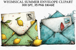 Whimsical Summer Envelope Clipart, an Illustration by Canvas Craft