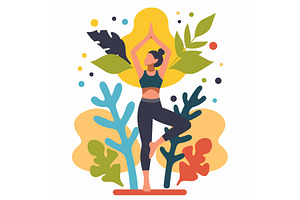 Woman practicing tree yoga pose, a Sport Illustration by Vectorstockersland