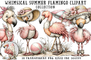Whimsical Summer Flamingo Clipart, an Illustration by OK Design