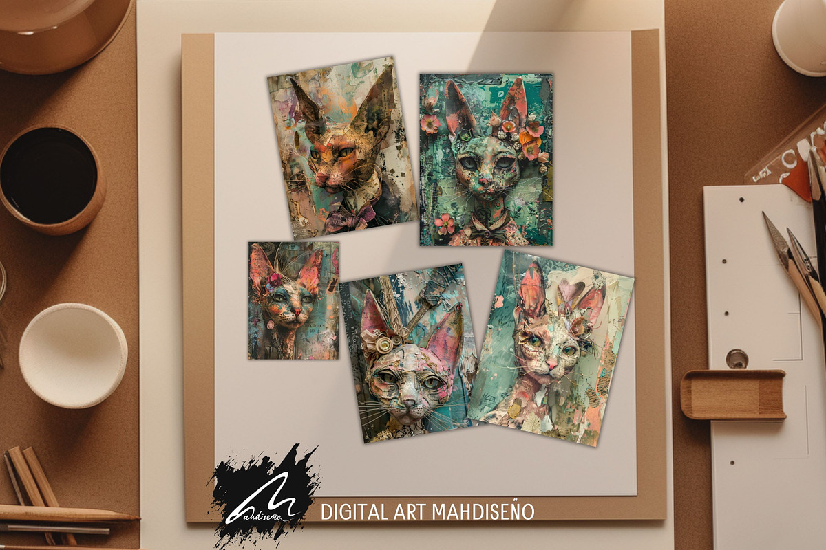 Whimsical Doll Cat Scrapbook Pages, an Animal Illustration by Digital Art Mahdiseño (Photo 10 of 10)