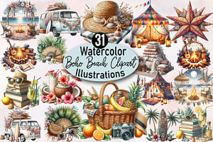 Boho Beach Sublimation Clipart Bundl, an Illustration by SVGArt
