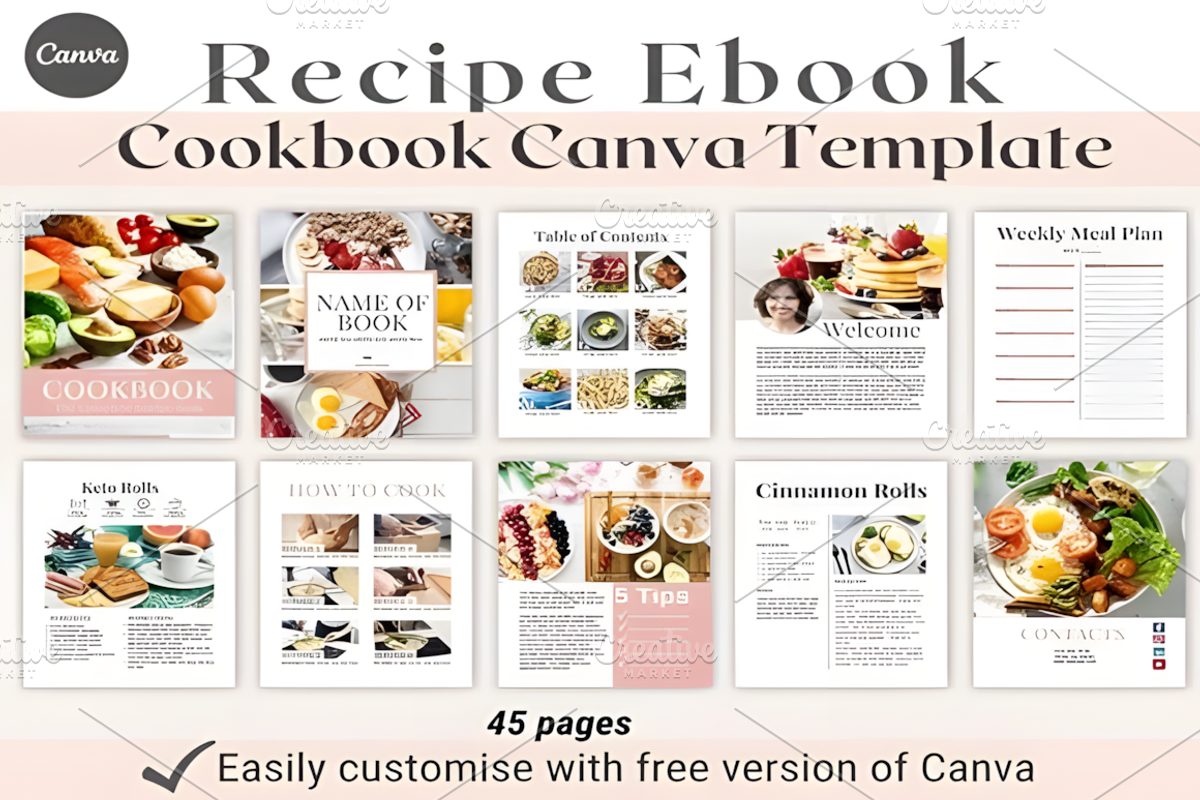 45 Pages Cookbook Template Canva, a Social Media Template by Ink Gallery (Photo 1 of 6)