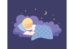 Cute Little Boy Sleeping On A Cloud