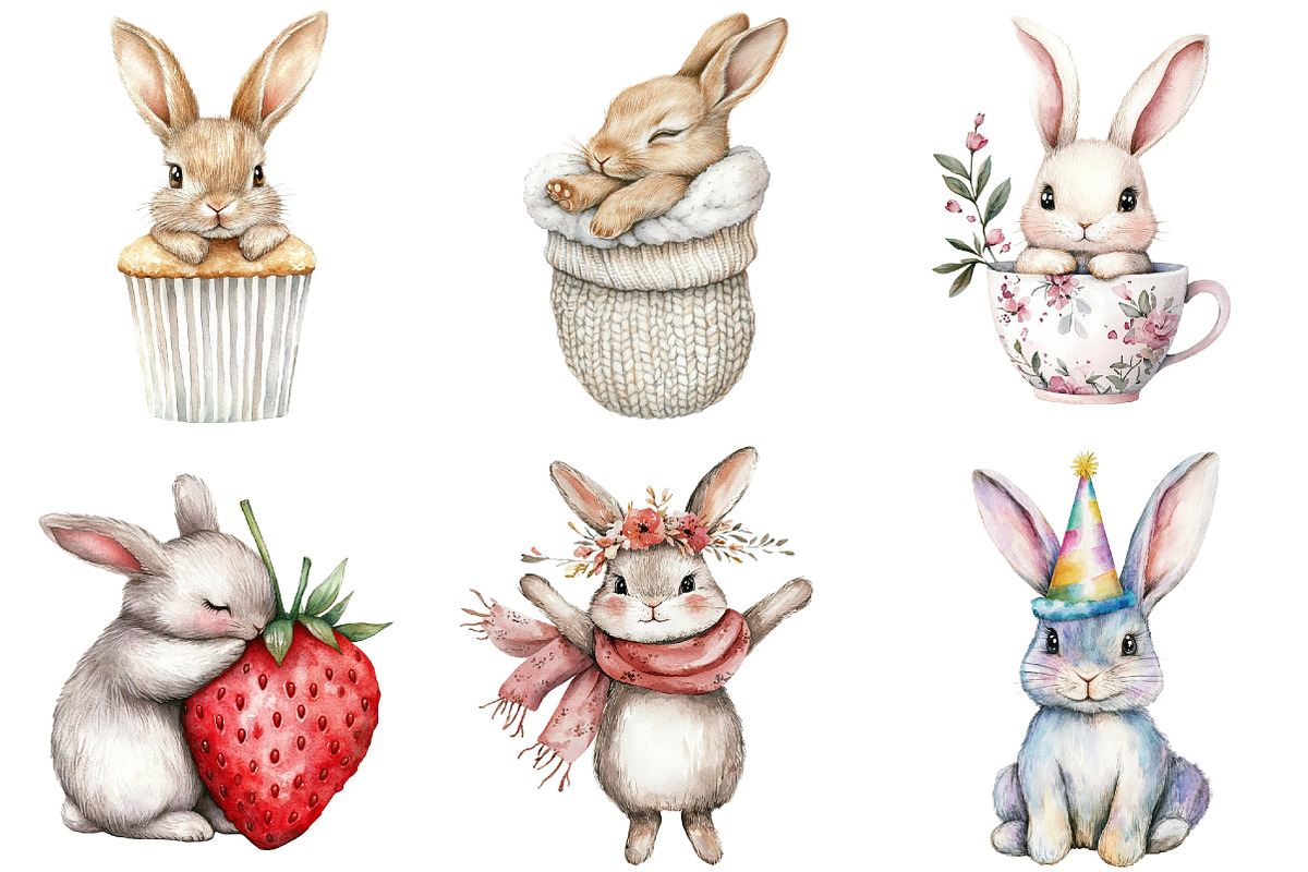 Cute Bunny Clipart Bundle, an Illustration by Pixels.Craft (Photo 2 of 7)
