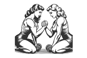 Two strong women arm wrestling, a Sport Illustration by AlexArt