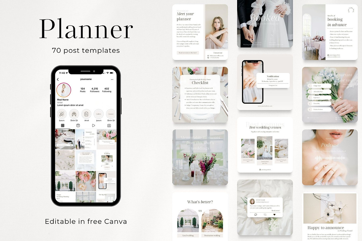 70 Wedding Event Planner Posts, a Social Media Template by PatternLab. (Photo 1 of 9)