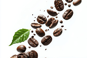 Roasted Coffee Beans Falling Green L, a Food & Drink Photo by Pixeness Studio