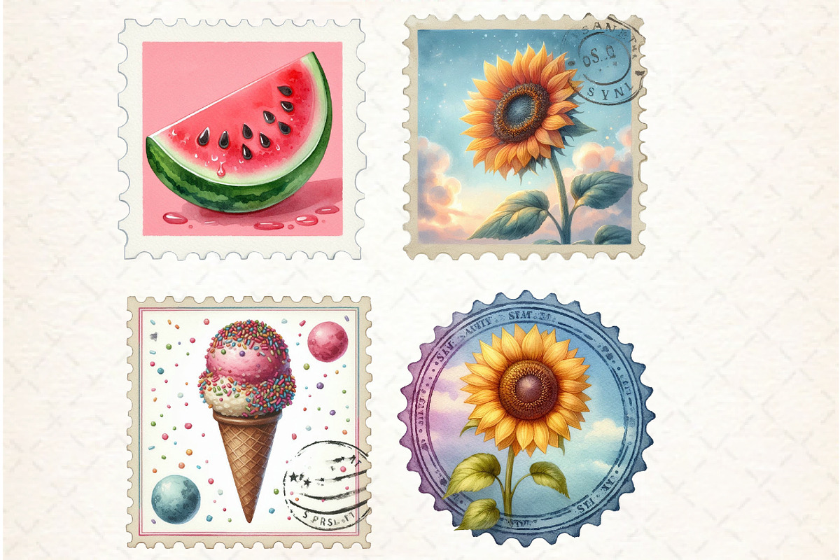 Summer Postage Stamp Clipart, an Illustration by Libby Wishes (Photo 4 of 6)