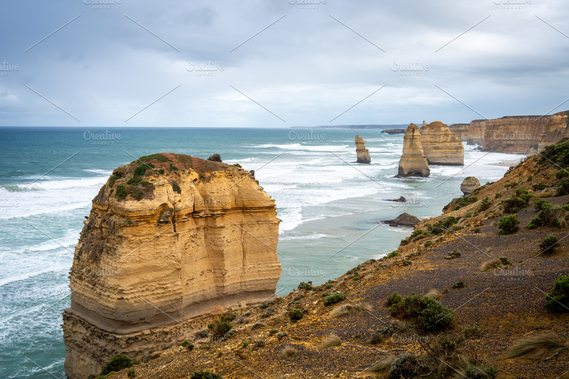 Majestic Twelve Apostles along the Great Ocean Road in Australia, a Nature Photo by GoodGoods