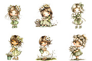 Whimsical Spring Girls Clipart, an Illustration by Designking (Thumbnail 2 of 5)