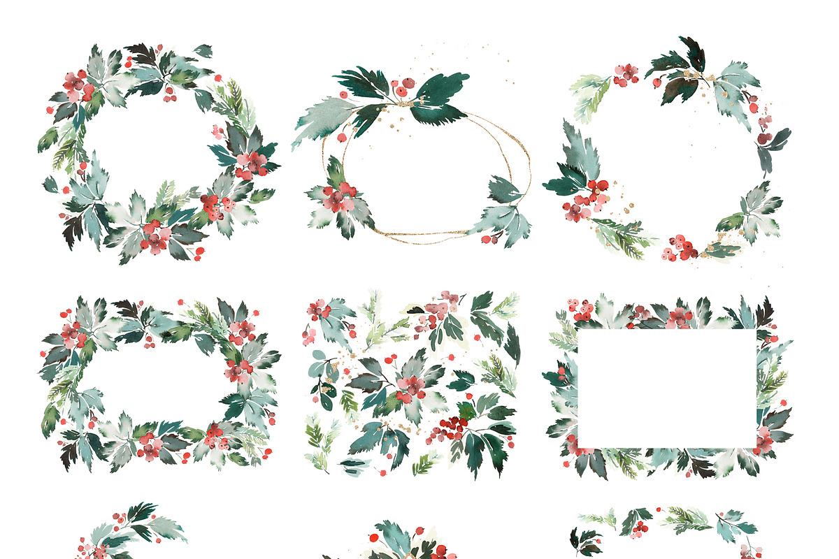 Christmas Watercolour Set | 90 PNG, a Card Template by Karma (Photo 8 of 12)