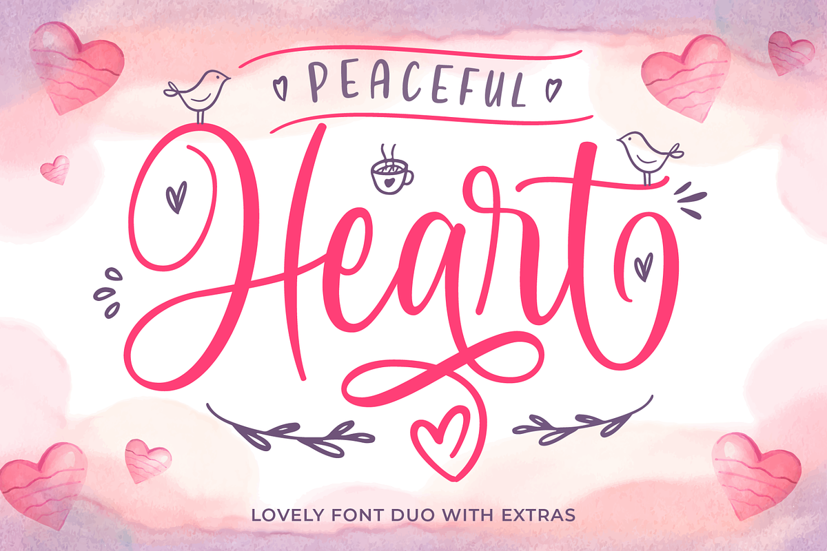 Peaceful Heart - Lovely Font Duo, a Script Font by hastatypestd (Photo 1 of 10)