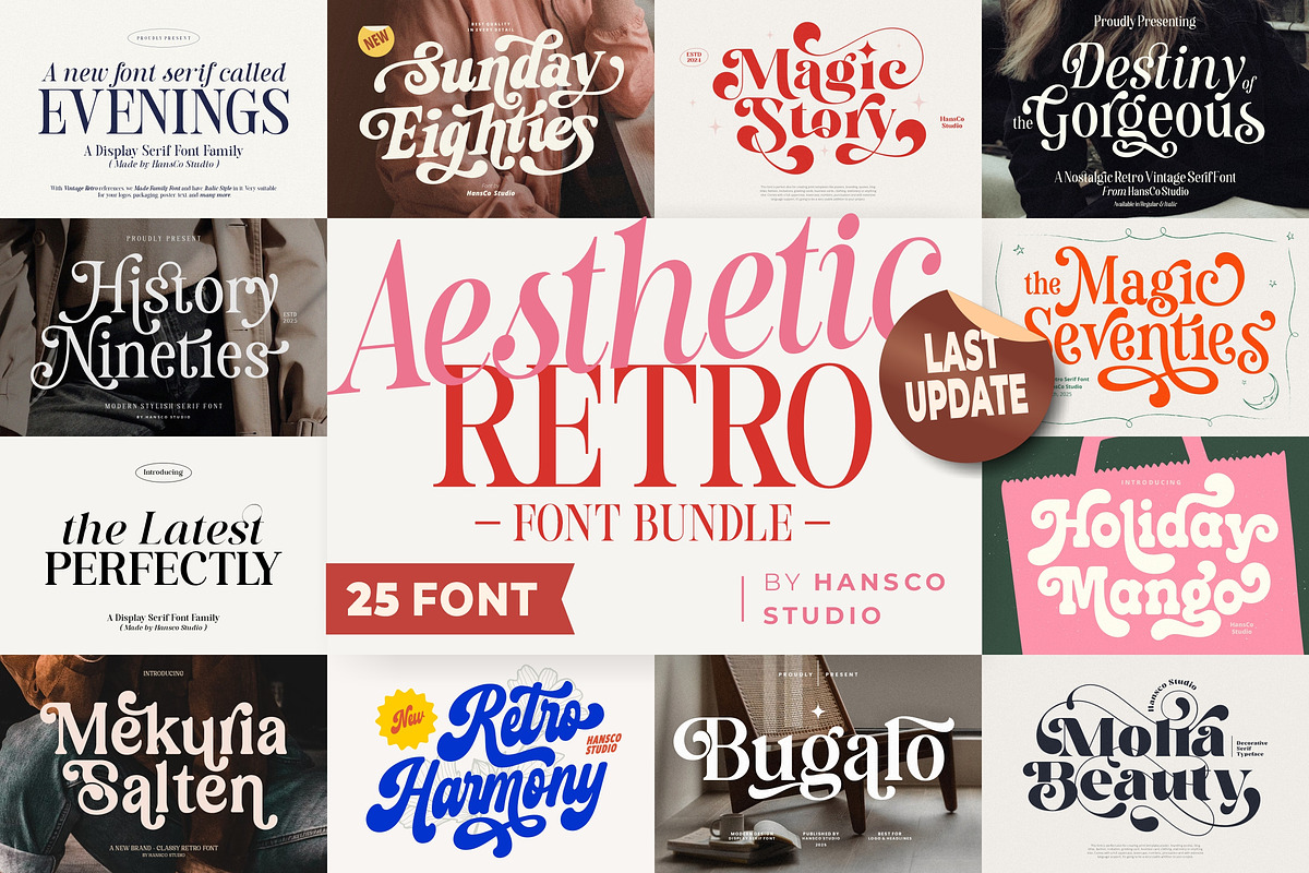 Aesthetic Retro Font Bundle - SALE!, a Serif Font by HansCo Studio (Photo 1 of 8)
