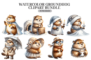 Groundhog Watercolor Clipart