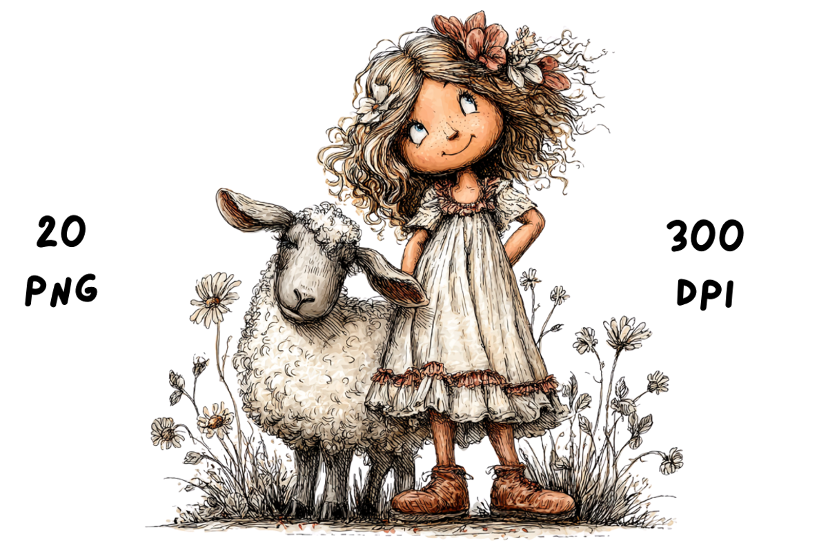 Whimsical Floral Girl & Lamb, an Animal Illustration by GiraffeCreative (Photo 12 of 20)