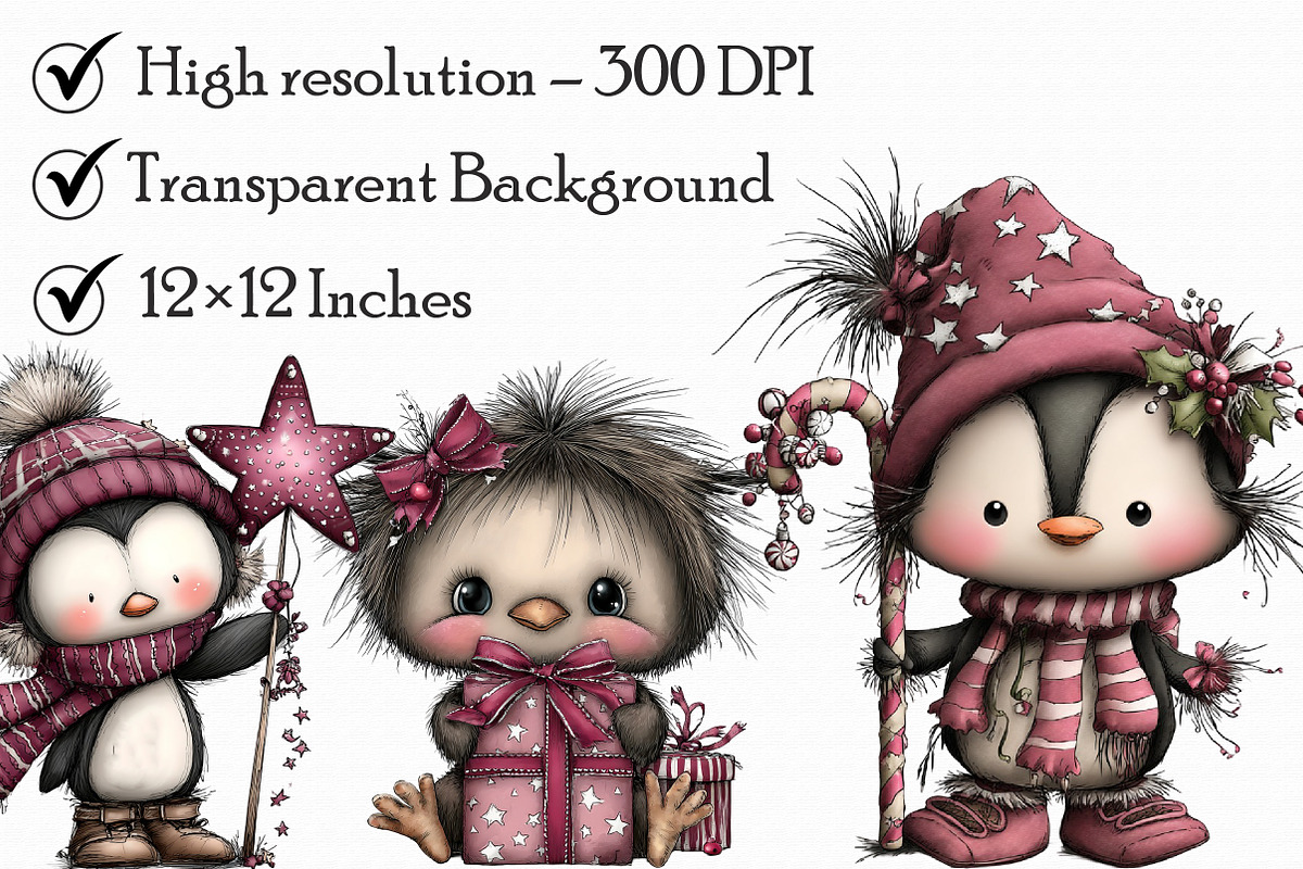 Whimsical Penguin Christmas Clipart, an Illustration by Libby Wishes (Photo 3 of 7)