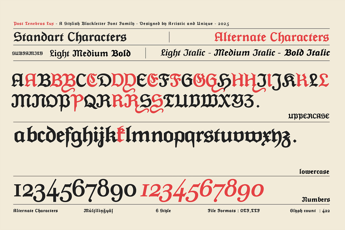 Post Tenebras Lux - Blackletter font, a Blackletter Font by Artistic & Unique (Photo 5 of 16)