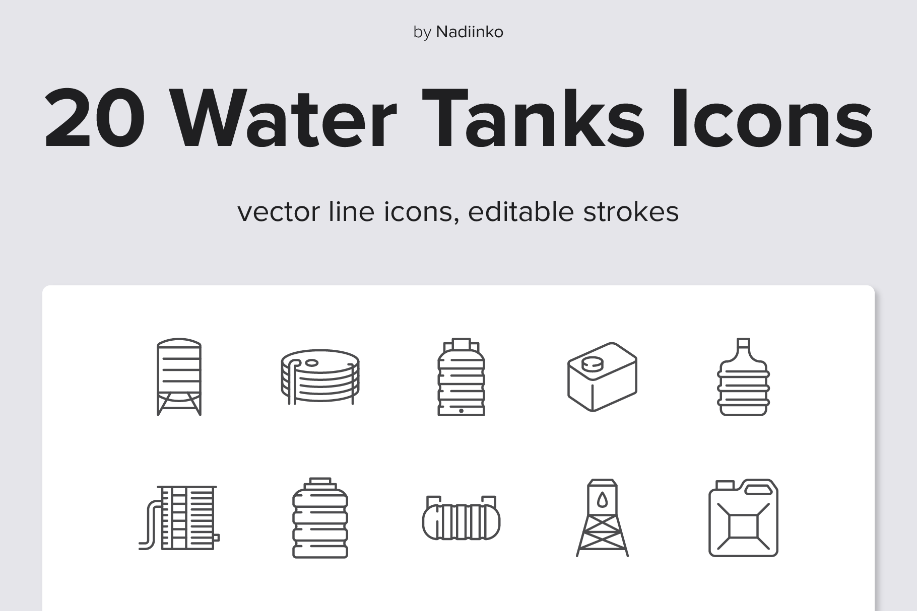 Water Tanks Line Icons, an Outline Icon by Nadiinko